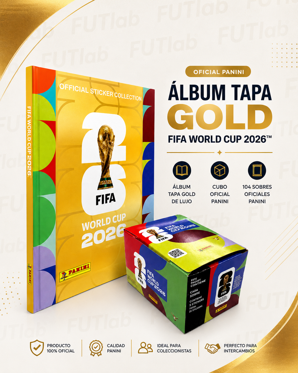 Combo album tapa gold panini mundial + cubo